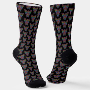 Chaussette Papillon Arc-en-ciel (noir) - Chaussettes Premium