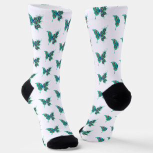 Chaussette Papillon aux plumes de paon vert