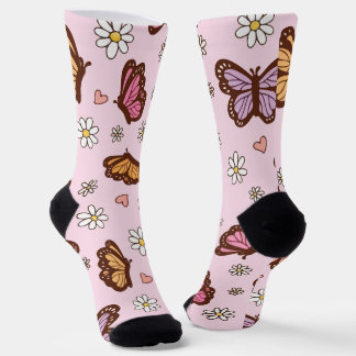Chaussette Papillon et fleurs motif sans fin