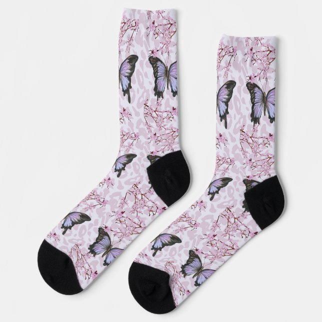 Chaussette papillon et rose (Gauche)