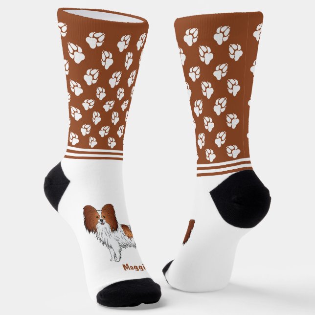 Chaussette Papillon Rouge Et Blanc Avec Nom Et Pattes (Angulaire)