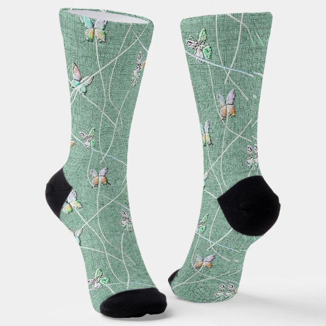 Chaussette Papillons à l'aquarelle sur fond vert menthe  (Angulaire)
