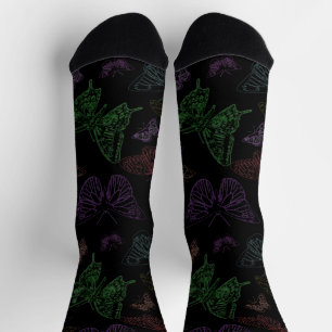 Chaussette Papillons couleur noir et arc-en-ciel volants