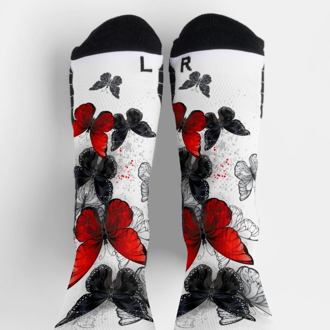 Chaussette Papillons noirs et rouges volants (Haut)