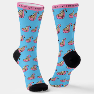 Chaussette Paresseux drôle motif rose et bleu