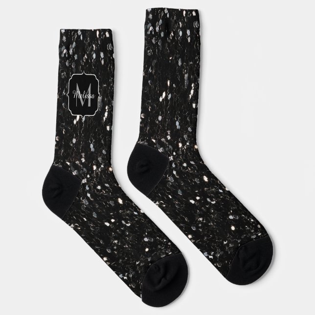 Chaussette Parties scintillant brillante noire et blanche Mon (Droite)