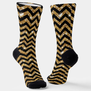 Chaussette Parties scintillant d'or amusant avec Motif ZigZag