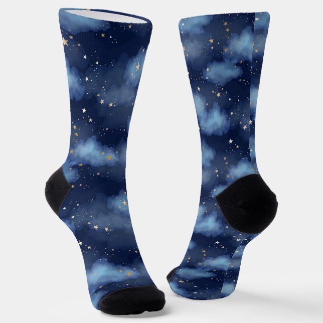 Chaussette Parties scintillant Gold Stars Dark Blue Sky Motif (Angulaire)