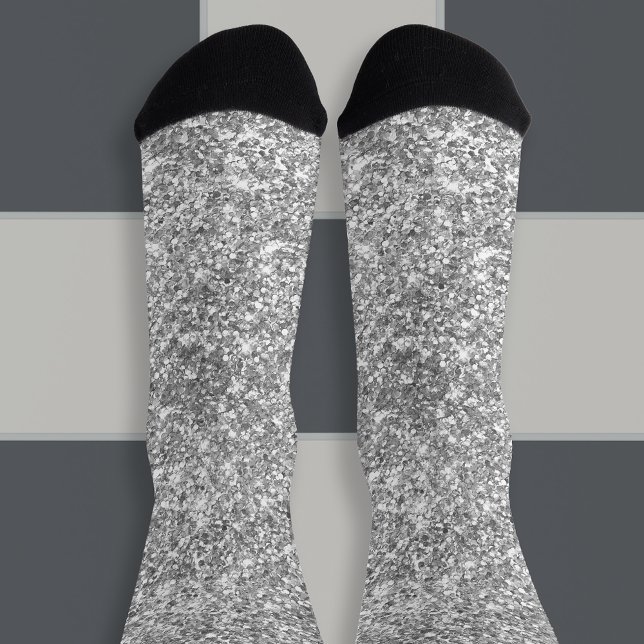 Chaussette Parties scintillant gris argenté de luxe (Silver Grey Glitter Socks)