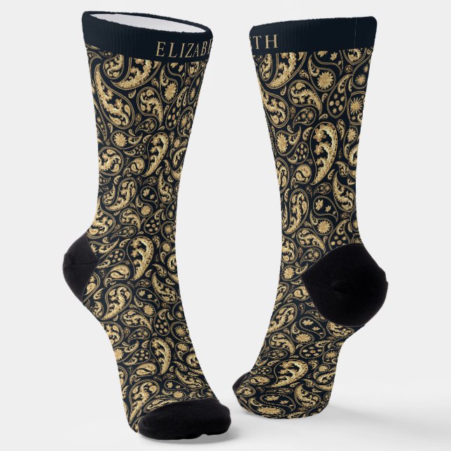 Chaussette Parties scintillant jaune noir et or Motif Paisley (Angulaire)