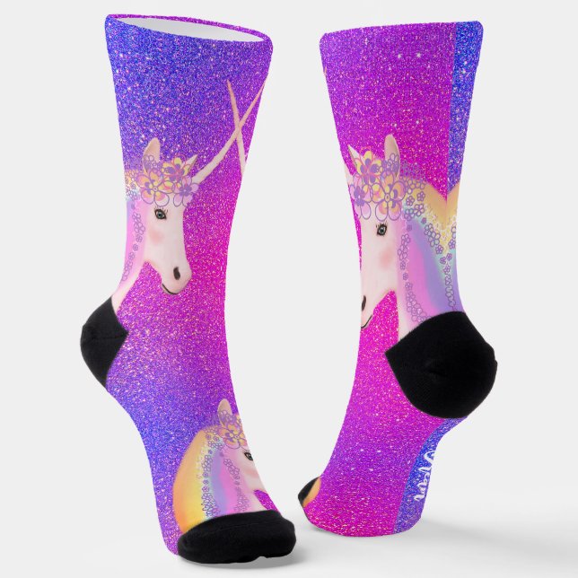 Chaussette Parties scintillant rose violet licorne arc-en-cie (Angulaire)