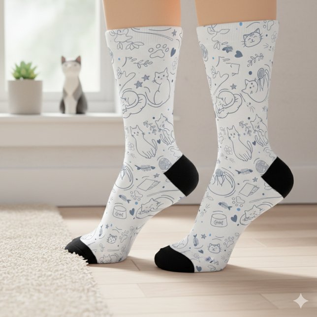 Chaussette Passe-temps d'artisanat minimal bleu et blanc (Créateur téléchargé)