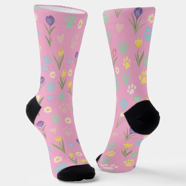 Chaussette Pastel Empreinte de patte et Coeurs Chaussettes fl (Angulaire)