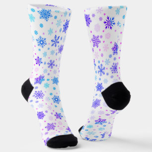Chaussette Pastel Pink et Blue Snowflakes Elegant Blanc