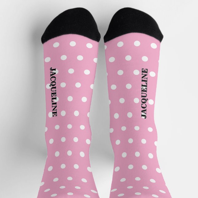 Chaussette Pastel rose girly points blancs Nom (Haut)
