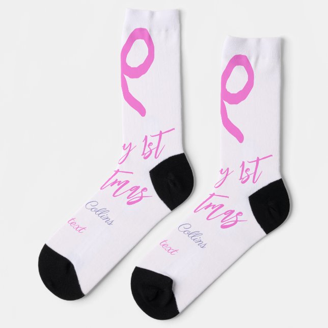 Chaussette Pastel rose violet heureux 1er Noël bow name da (Gauche)