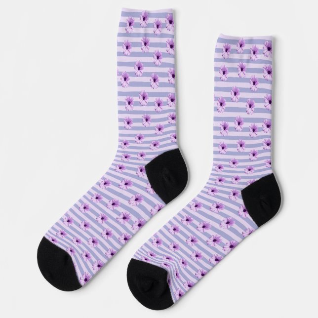 Chaussette Pastel stripes pattern with Daisies (Gauche)