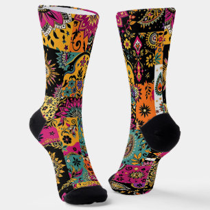 Chaussette Patchwork bohème Mandala et Motif Paisley