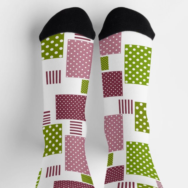 Chaussette Patchwork brun vert pois dos blanc (Haut)