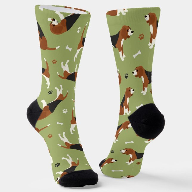 Chaussette Pâtes et os Beagle mignons vert (Angulaire)