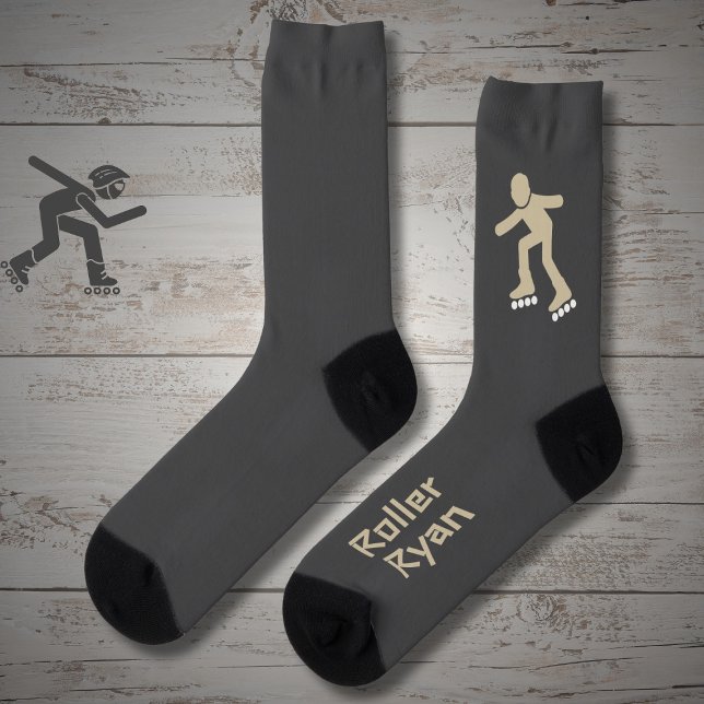 Chaussette Patin à roulettes sur fond gris avec texte (Créateur téléchargé)