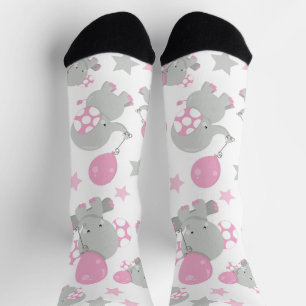 Chaussette Pattern of Elephants, Cute Elephants - Pink Gray