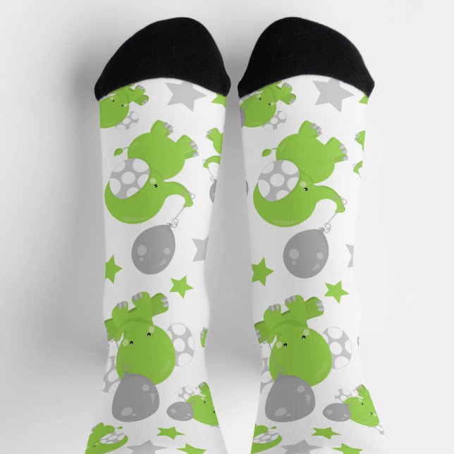 Chaussette Pattern of Green Elephants, Cute Elephants, stars (Haut)
