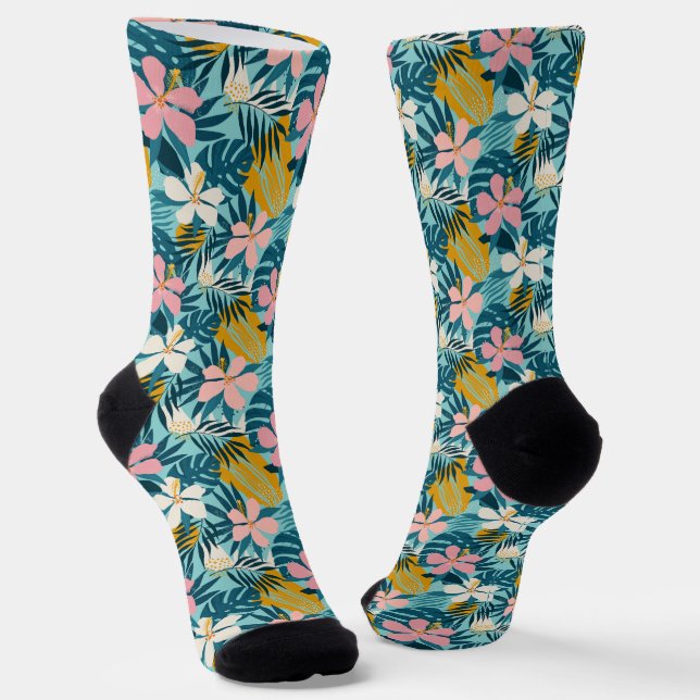 Chaussette Pattern tropical hibiscus (Angulaire)