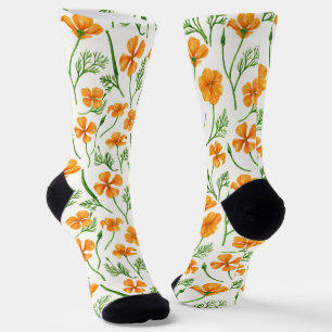 Chaussette pavots de Californie, fleurs d'été, sauvage orange