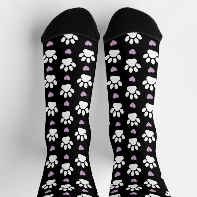 Chaussette Paw Motif, Chien Paws, White Paws, Lilac Hearts (Haut)
