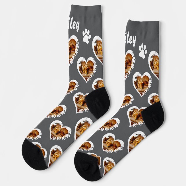 Chaussette Pawprint Heart Pet Photo (Gauche)