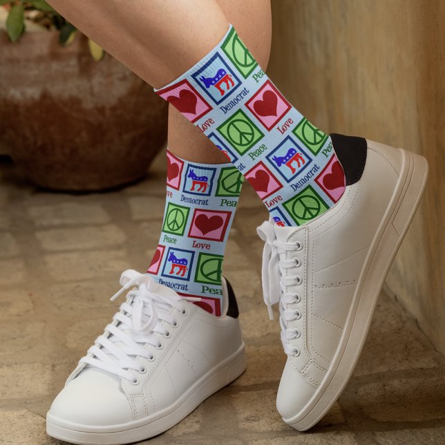 Chaussette Peace Love Democrat Cute Blue Political (Créateur téléchargé)