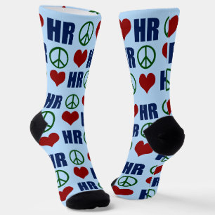 Chaussette Peace Love HR Cute Ressources humaines Bleu