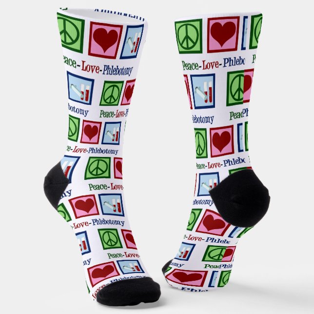 Chaussette Peace Love Phlebotomy mignon Phlebotomiste (Angulaire)