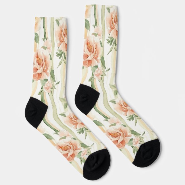 Chaussette Peach Mint Pretty Roses Floral Stripes (Droite)