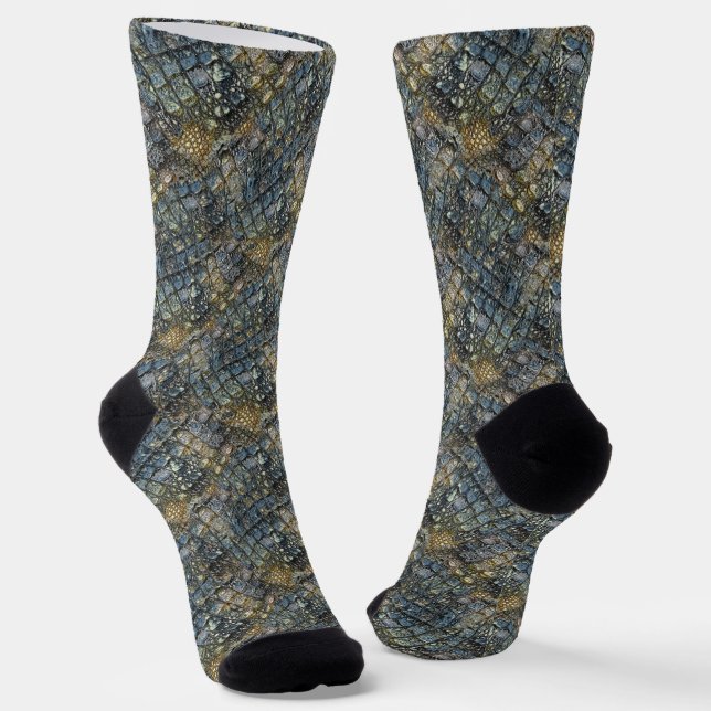 Chaussette Peau de crocodile imitation. Impression animale. (Angulaire)