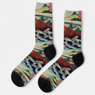 Chaussette Pêche au panier dans la rivière Kinu par Hokusai