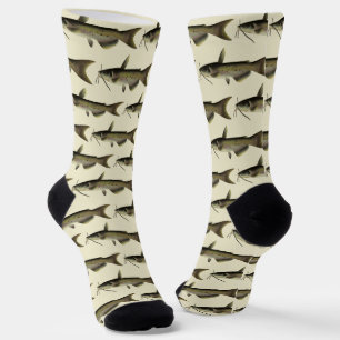 Chaussette Pêche au poisson-chat, vie marine vintage poisson