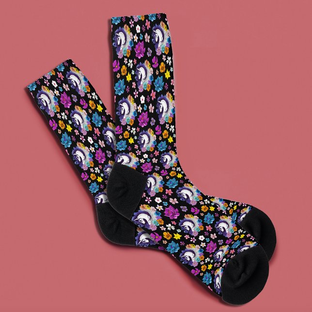 Chaussette Pegasus Noir Floral (Créateur téléchargé)