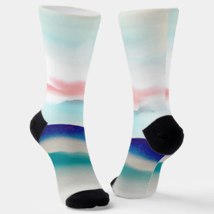 Chaussette Peinture Abstraite rouge bleu ciel et marine