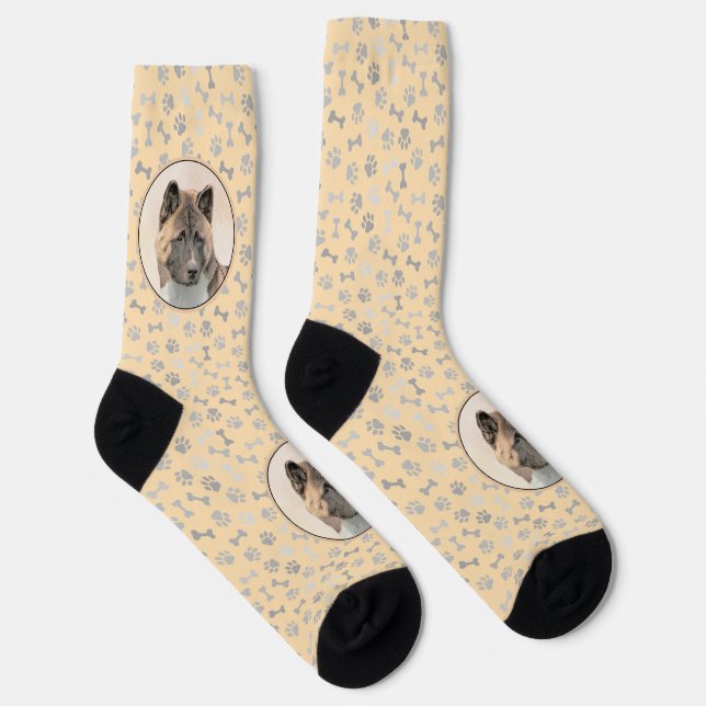 Chaussette Peinture Akita - Art de chien original mignon (Droite)