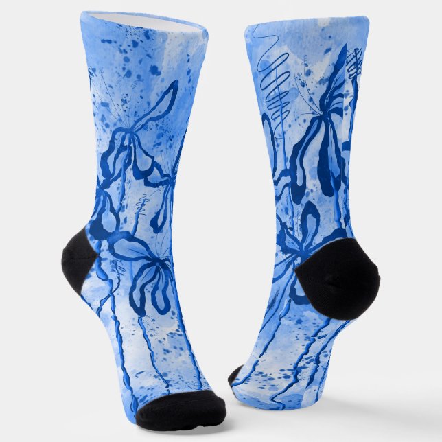 Chaussette Peinture bleue Splatter & Lys (Angulaire)
