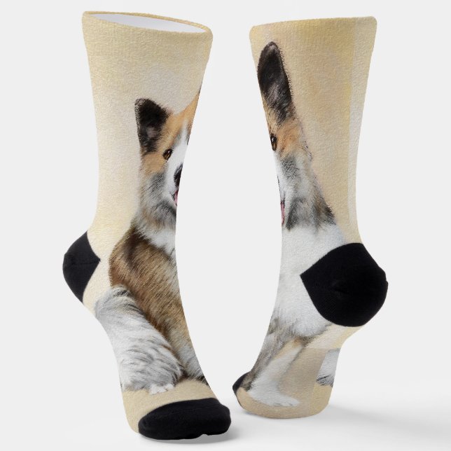 Chaussette Peinture de Chien Islandais - Art Original de Chie (Angulaire)