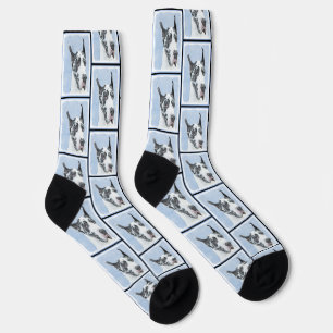 Chaussette Peinture de Grand Danois Arlequin Art Original de