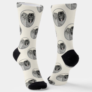 Chaussette Peinture de Keeshond 2 Keeshonden Art canin origin