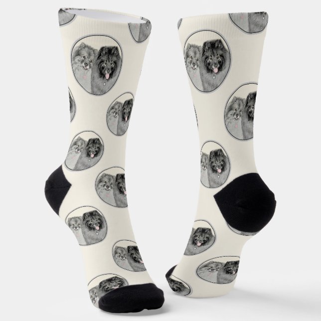 Chaussette Peinture de Keeshond 2 Keeshonden Art canin origin (Angulaire)