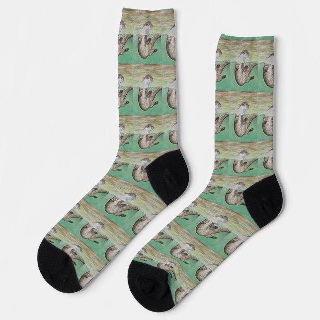 Chaussette Peinture de loutre de rivière enjouée (Gauche)