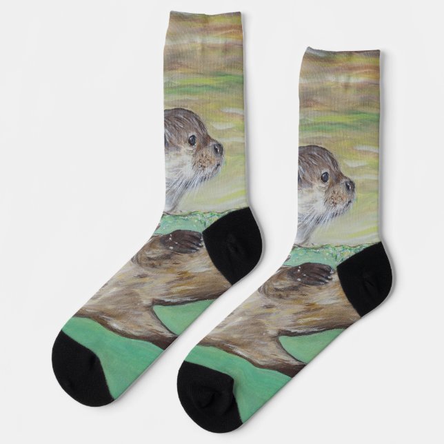 Chaussette Peinture de loutre de rivière enjouée (Gauche)