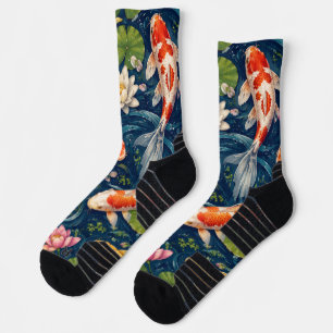 Chaussette Peinture de motif de carpes koï japonaises vintage