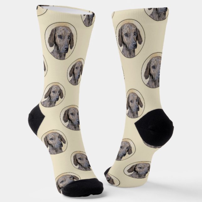 Chaussette Peinture de Plott Hound Bringé Mignon Art Original (Angulaire)